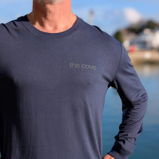 Organic cotton shirt, long sleeve, blue, Ethical fashion South Devon, sustainable beachwear, Ethical shirts UK, tee, Clothing for ocean lovers, Sustainable casual wear, Marine life-inspired clothing, Coastal lifestyle wear, unisex, mens, womens,