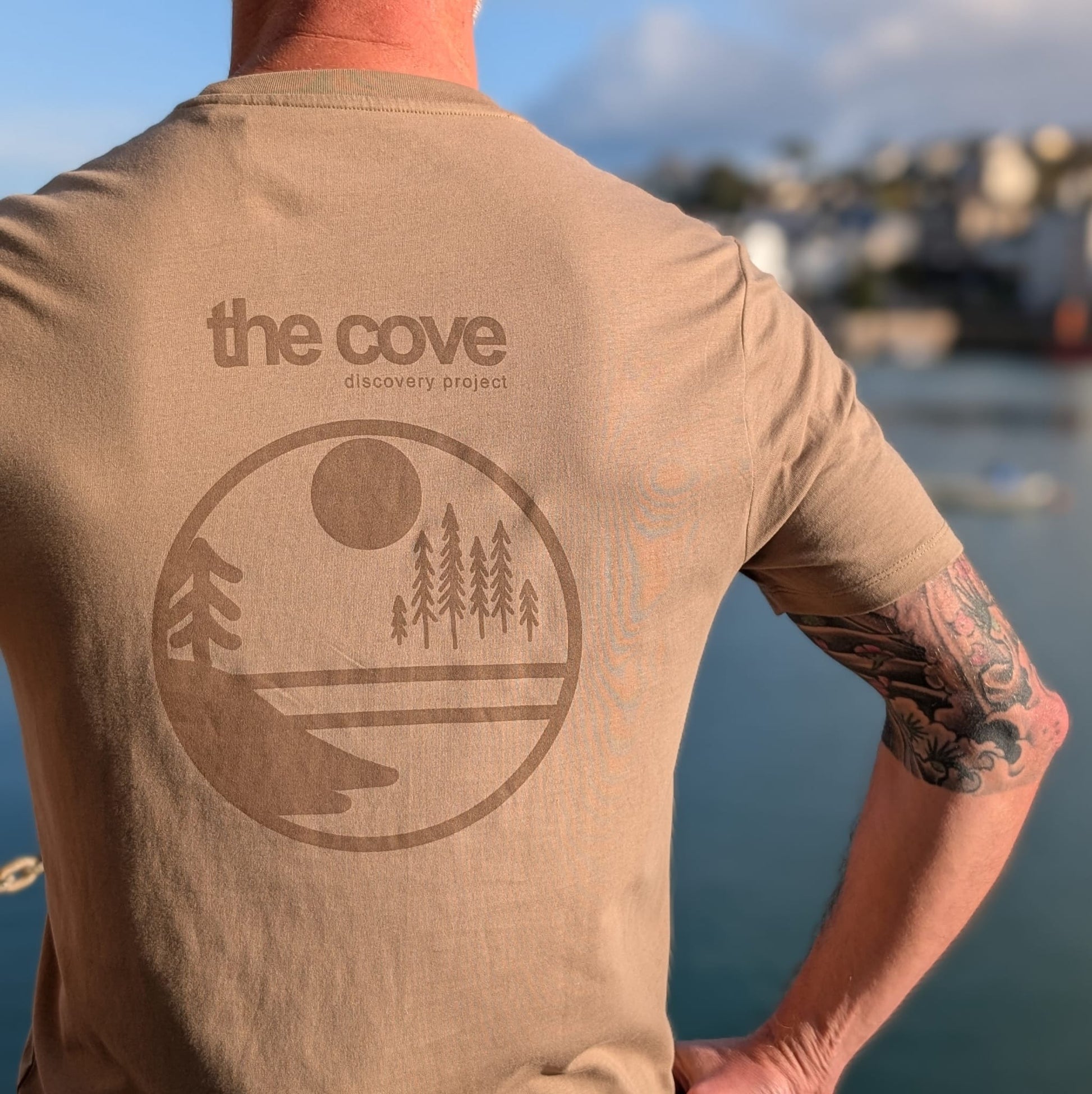 Organic cotton t-shirt, driftwood, brown, tan, Ethical fashion South Devon, sustainable beachwear, Ethical t-shirts UK, tee, Clothing for ocean lovers, Sustainable casual wear, Marine life-inspired clothing, Coastal lifestyle wear, unisex, mens, womens,