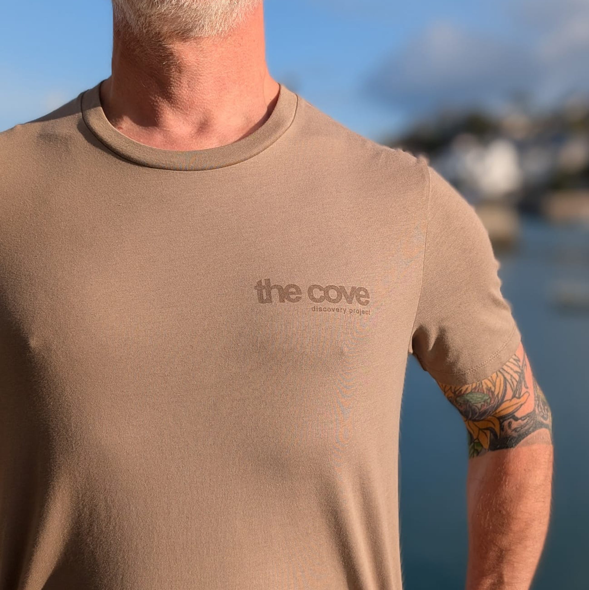 Organic cotton t-shirt, driftwood, brown, tan, Ethical fashion South Devon, sustainable beachwear, Ethical t-shirts UK, tee, Clothing for ocean lovers, Sustainable casual wear, Marine life-inspired clothing, Coastal lifestyle wear, unisex, mens, womens,